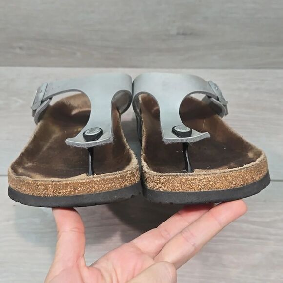 Birkenstock Women Gizeh T Strap Silver Buckle Sandals Slide Shoes Sz 40/9 Regula - Picture 6 of 15